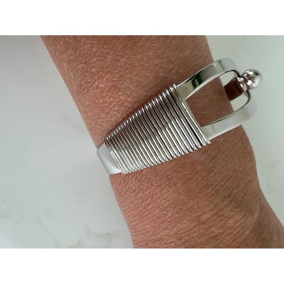 Vintage Napier Silver-Tone Hinged Cuff Bracelet With Mod Wire Coil Design - Picture 5 of 8